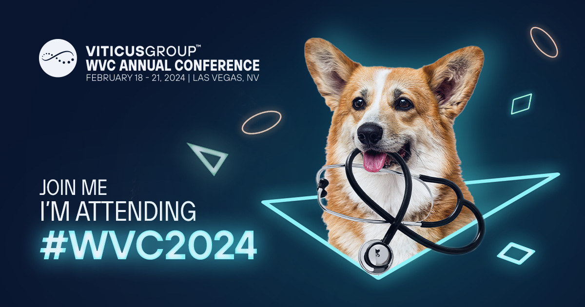 Graphic with a dog that reads "Join me I'm attending #WVC2024"